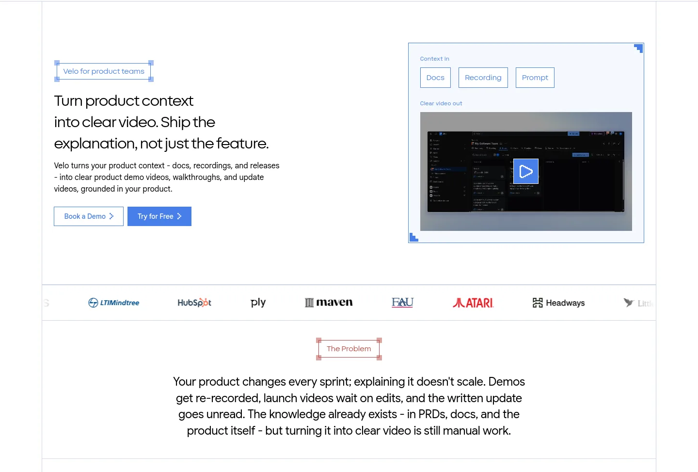 usevelo.ai — a real Hero section