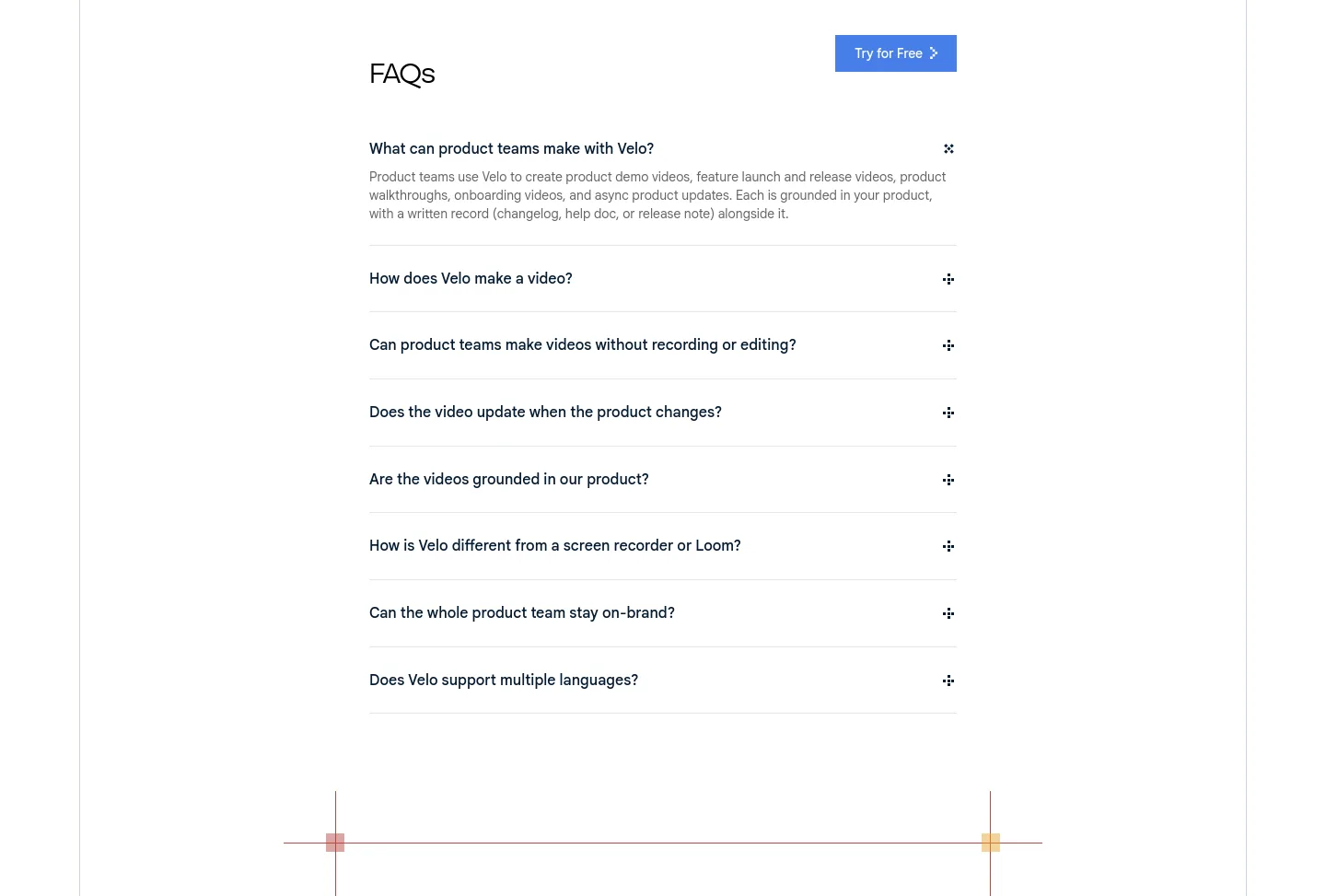 usevelo.ai — a real FAQ section