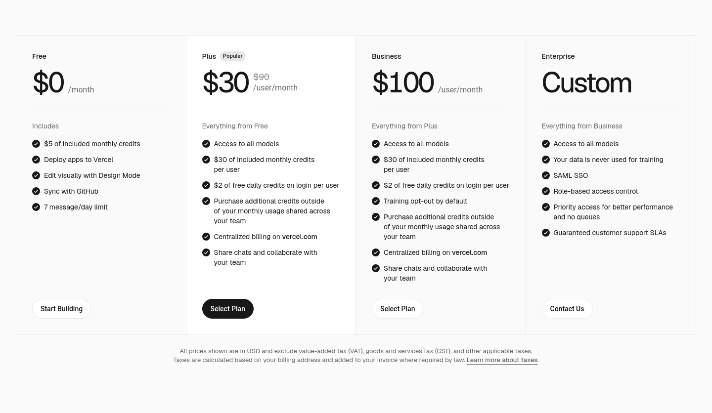 v0.app — Pricing