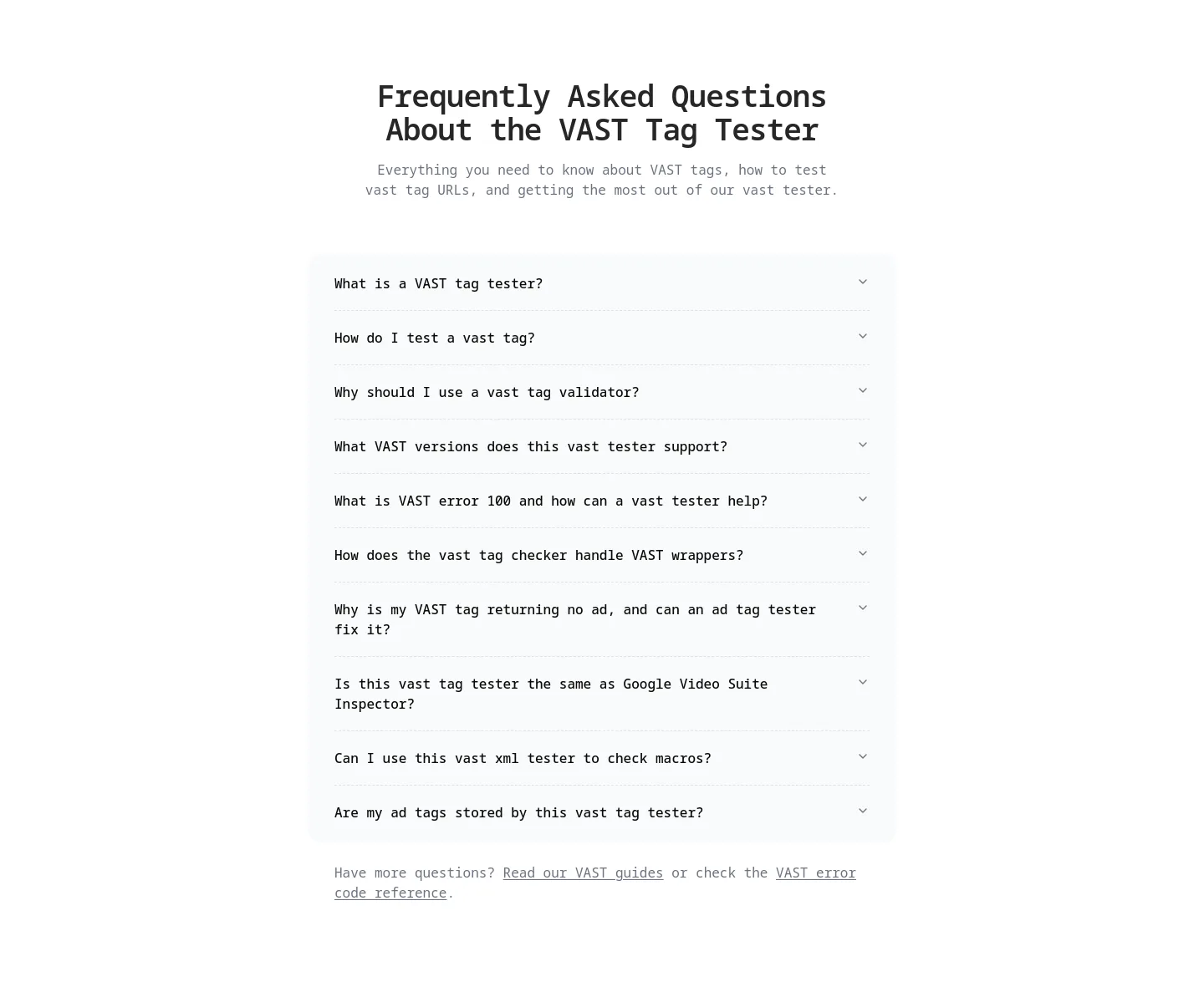 vast-tag-tester.online FAQ section