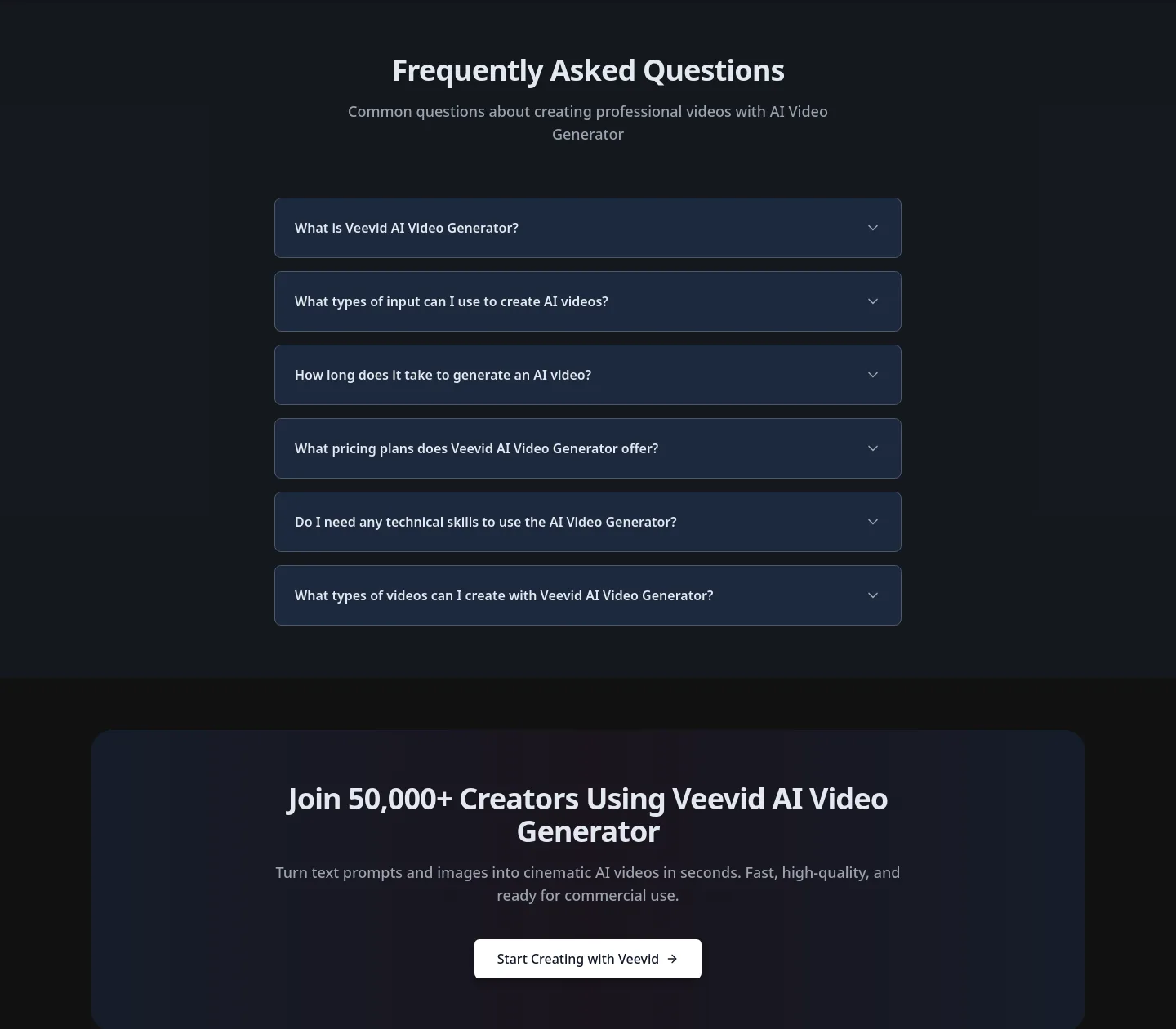 veevid.ai FAQ section