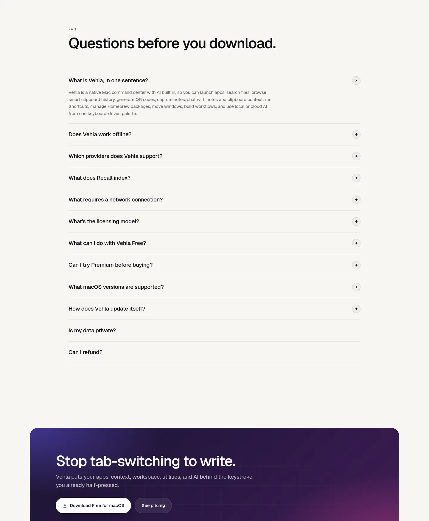 vehla.app FAQ section