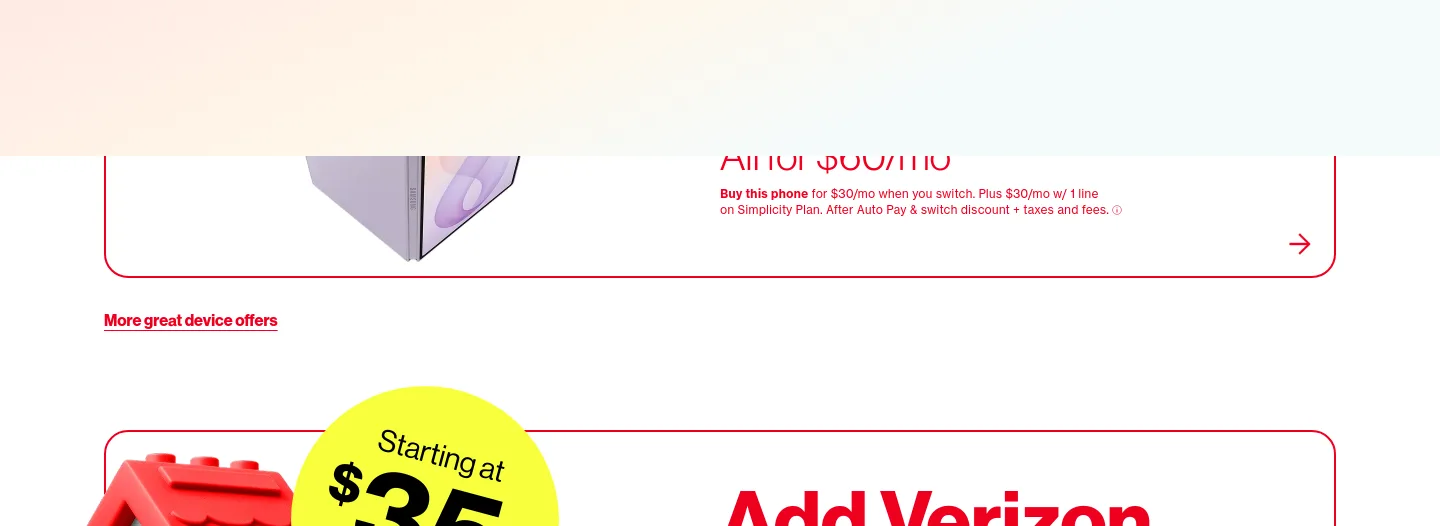 verizon.com Pricing section