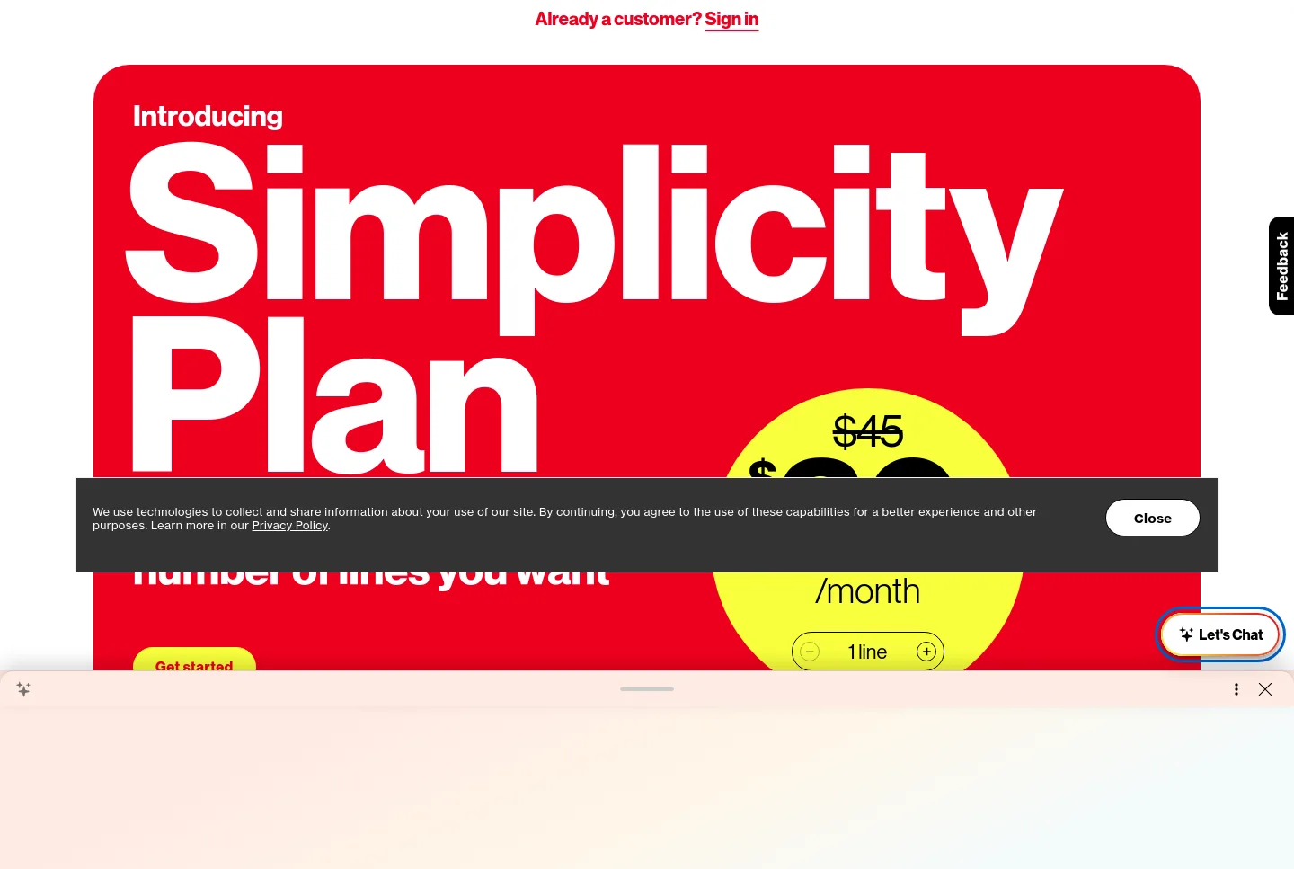 verizon.com Hero section