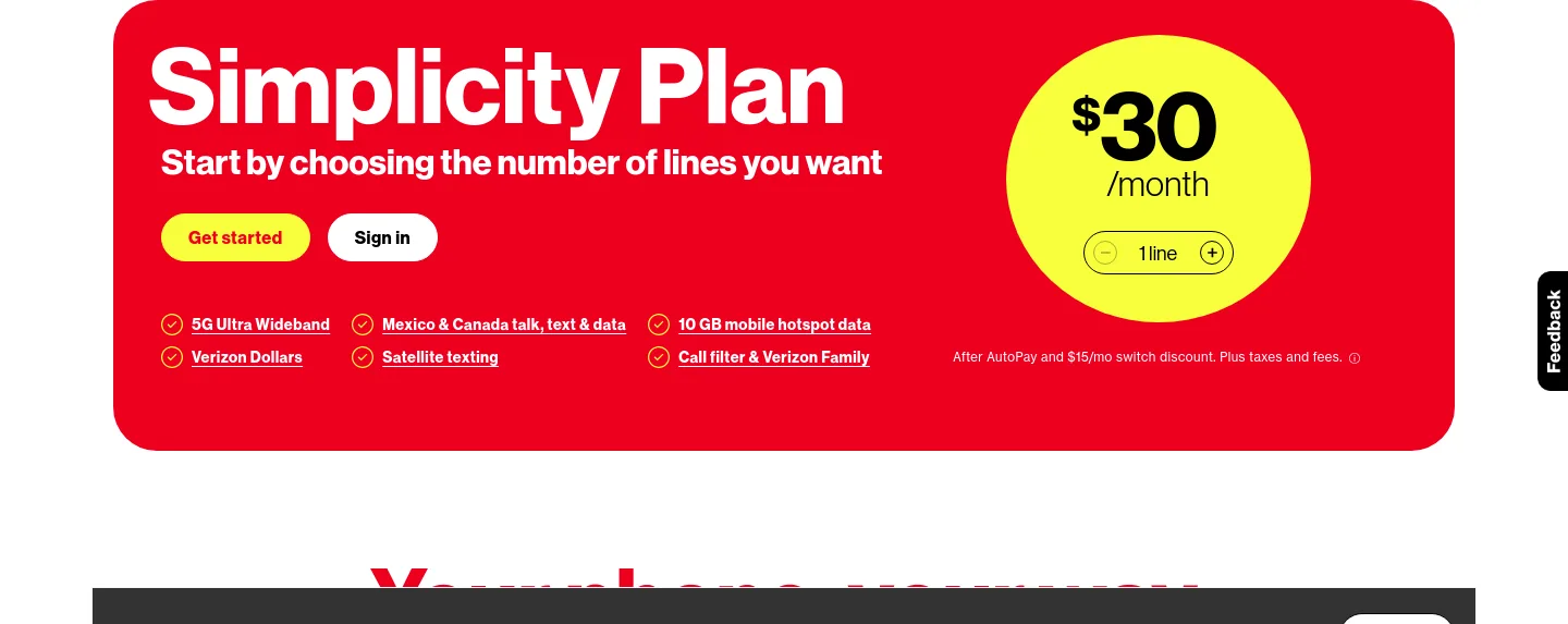 verizon.com Hero section
