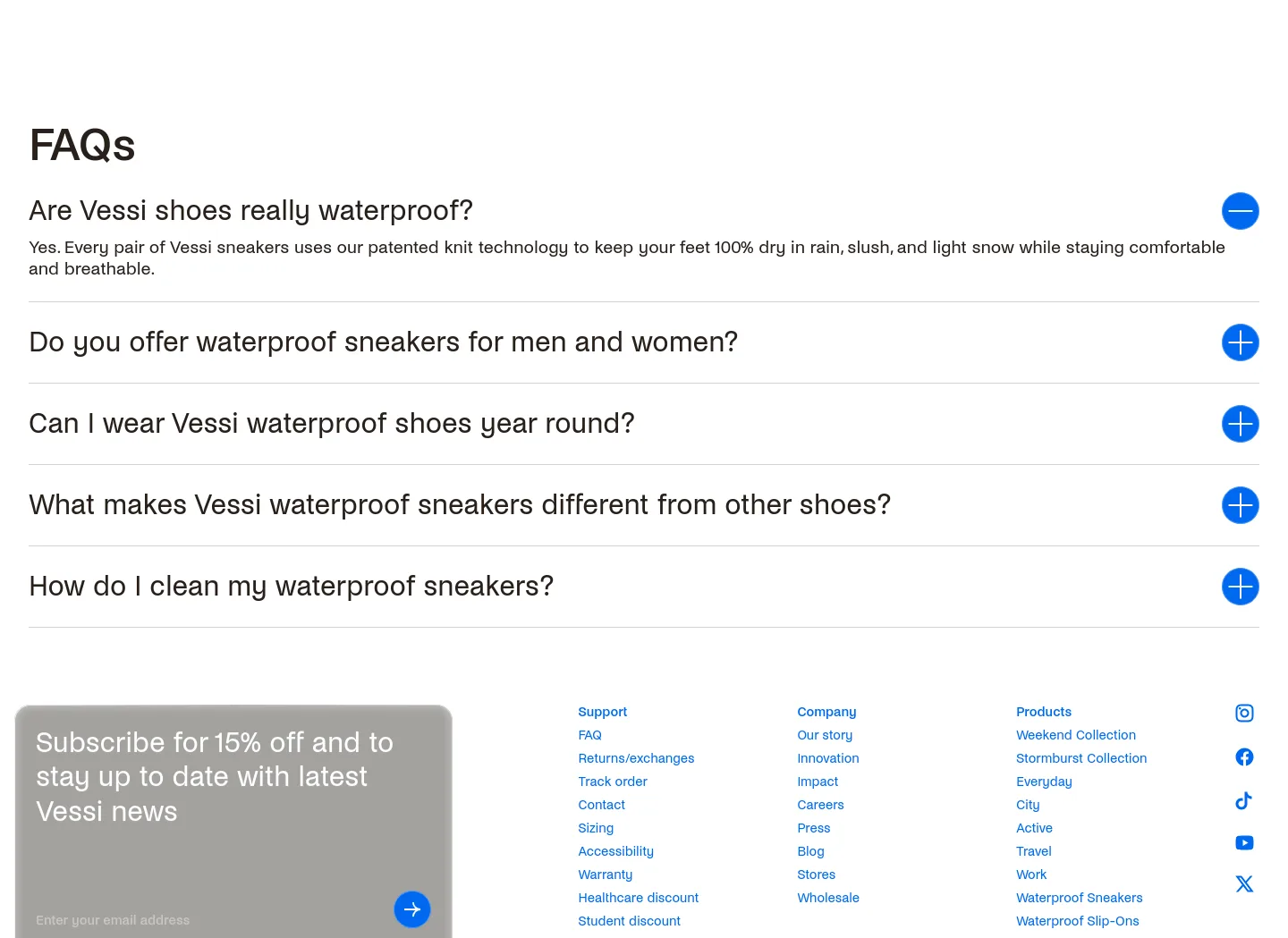vessi.com — a real FAQ section