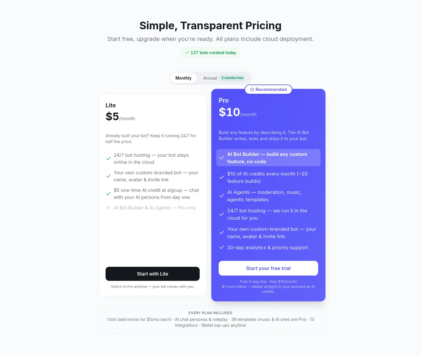 vibebot.gg — Pricing