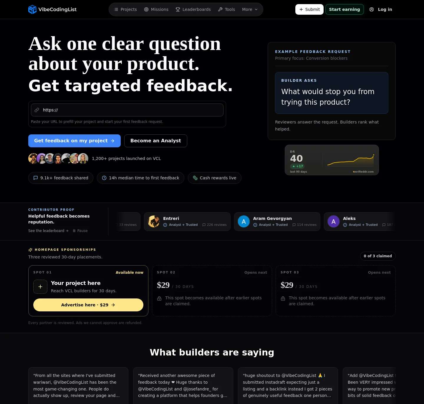 vibecodinglist.com — a measured funnel