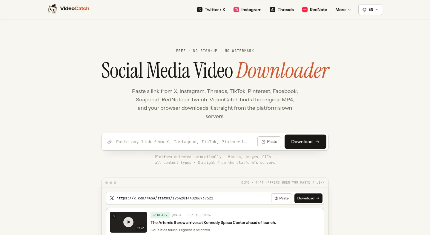 videocatch.org — a measured funnel