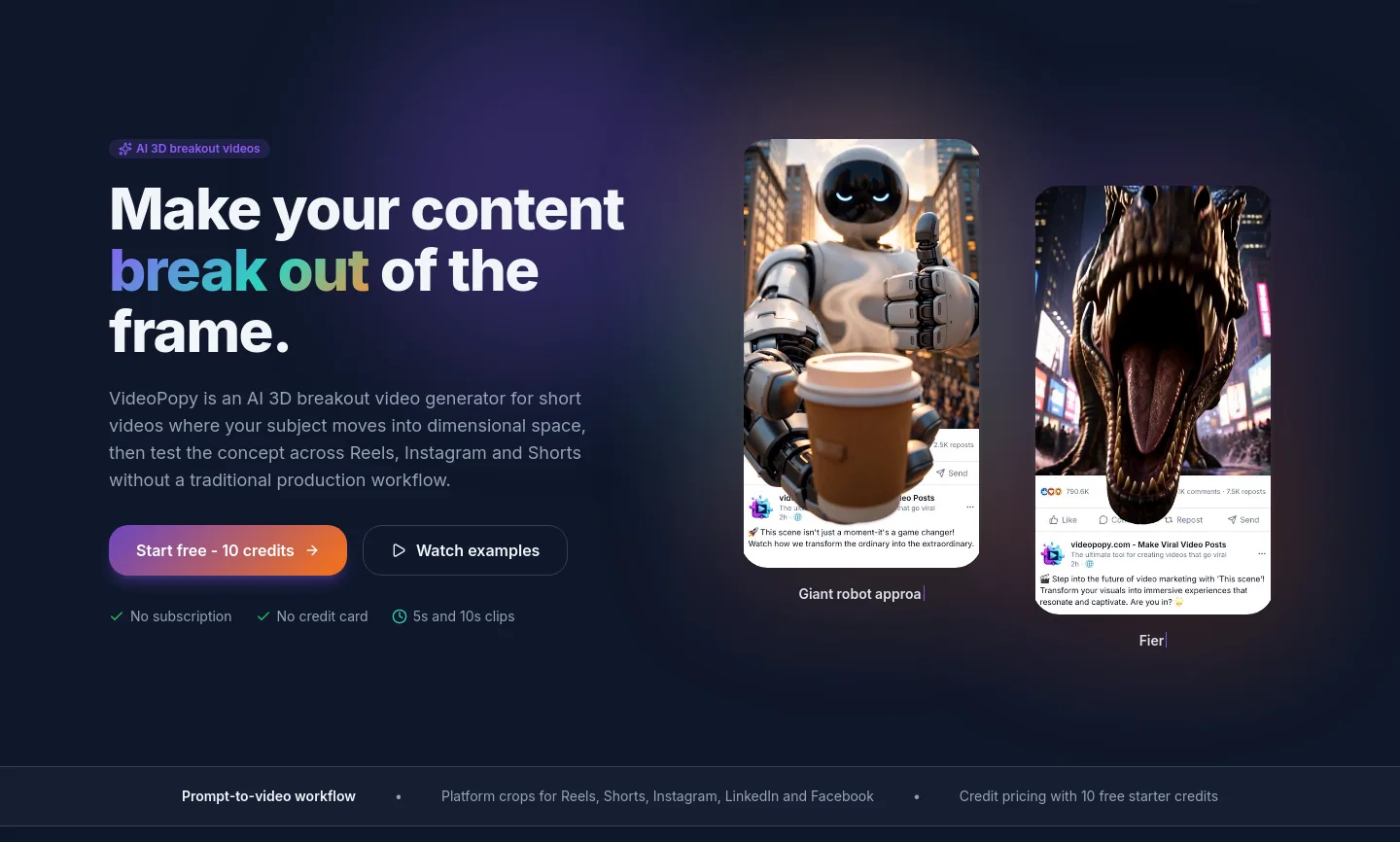 videopopy.com — a real Hero section