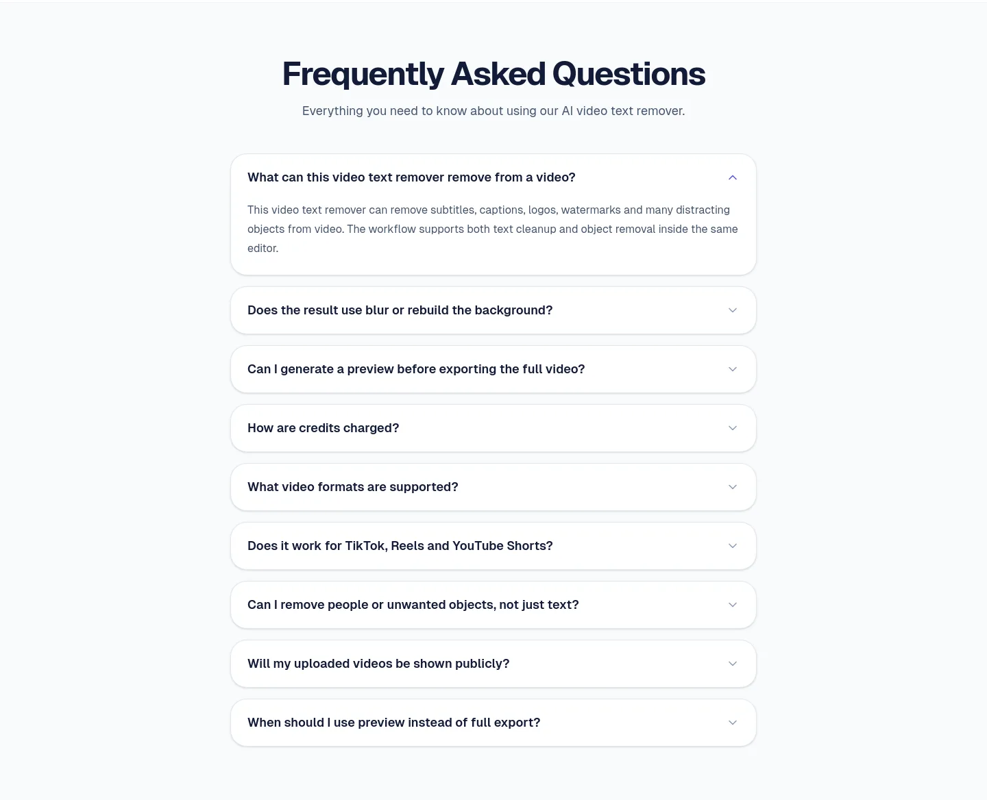 videotextremover.com — a real FAQ section