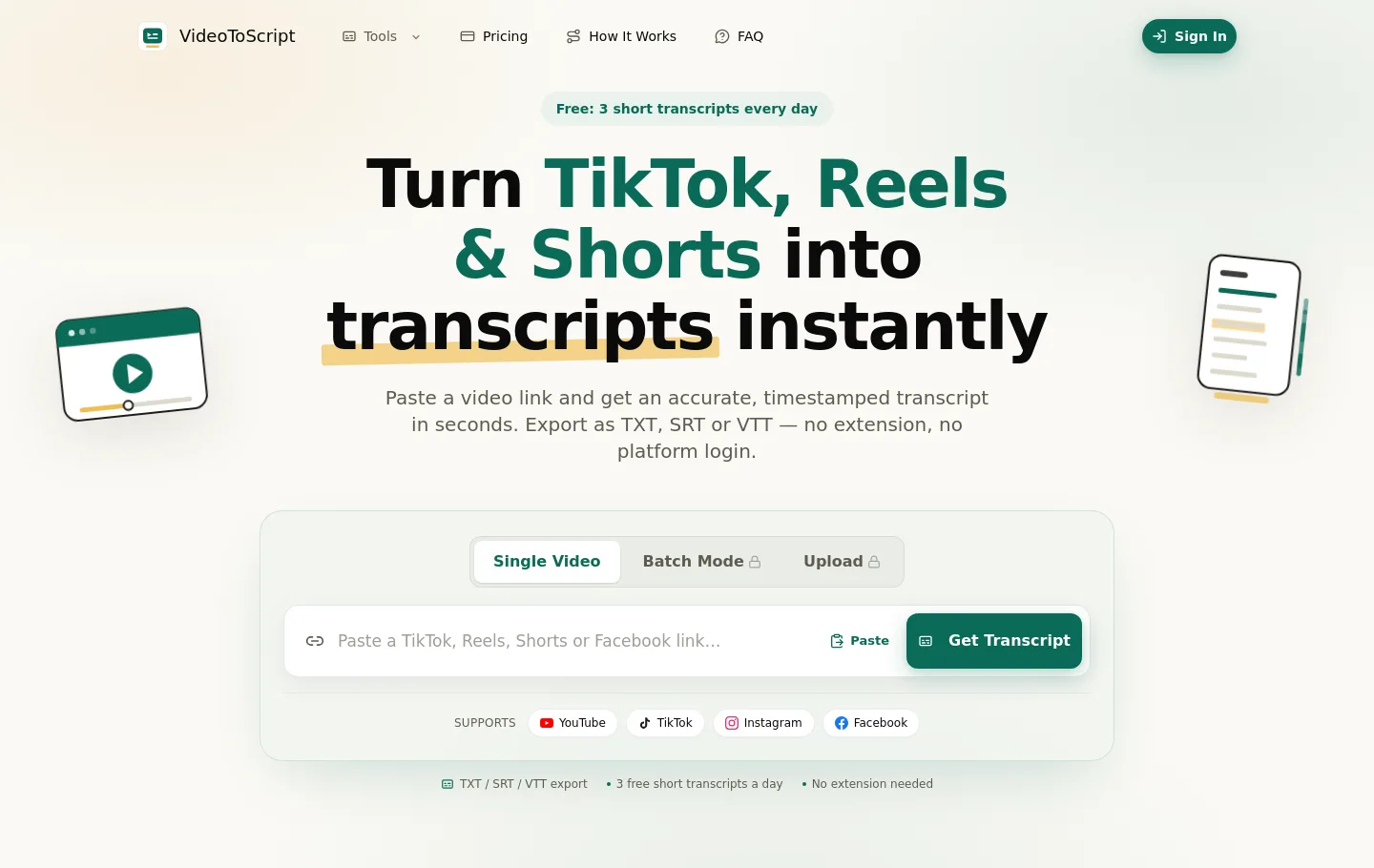 videotoscript.app — Hero
