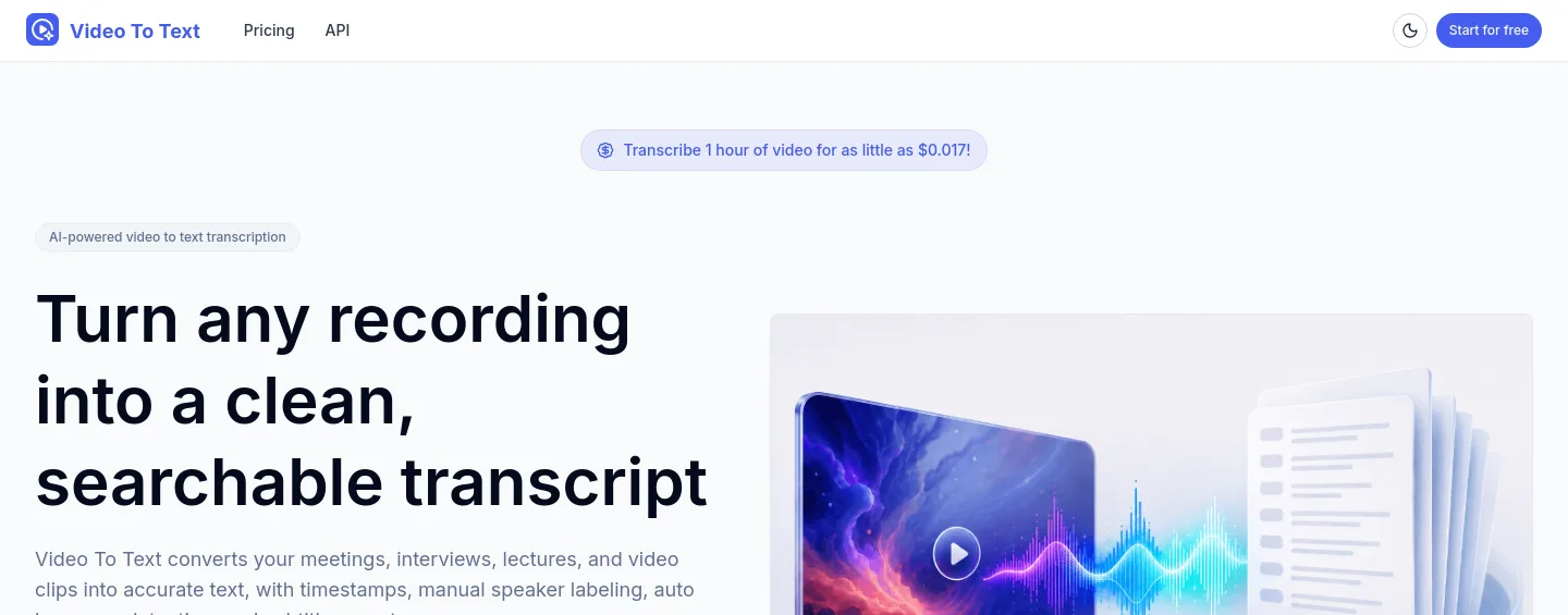 videototext.dev — a measured funnel