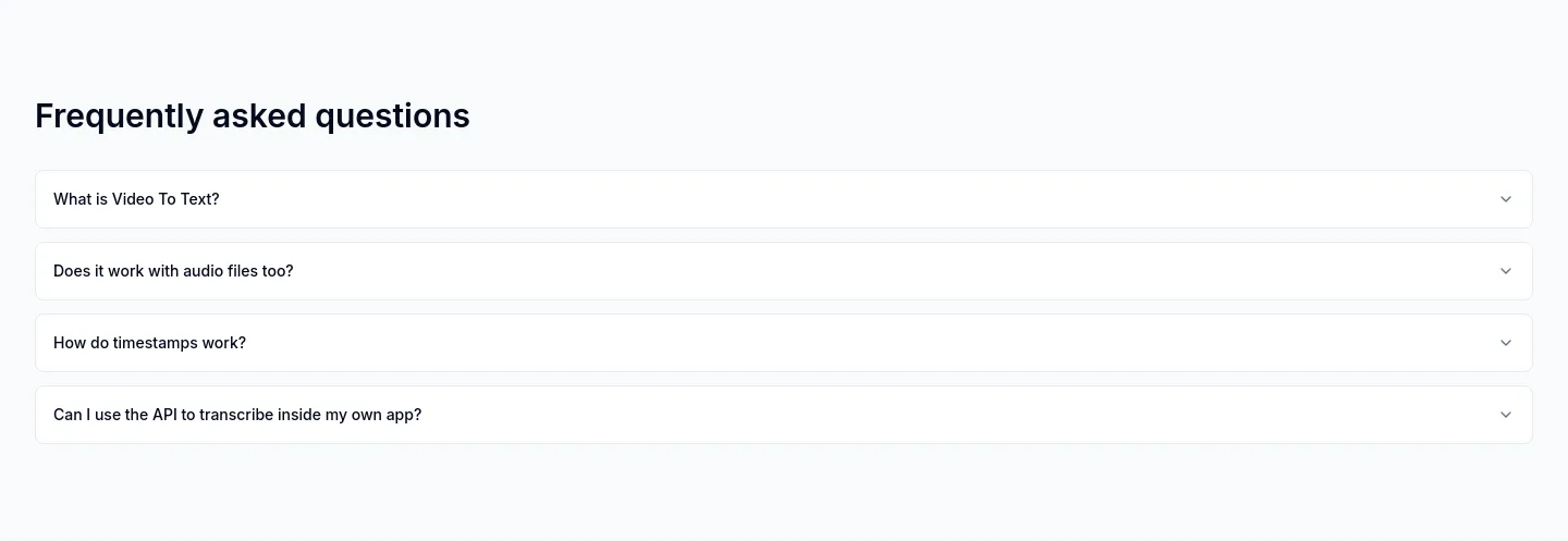 videototext.dev FAQ section