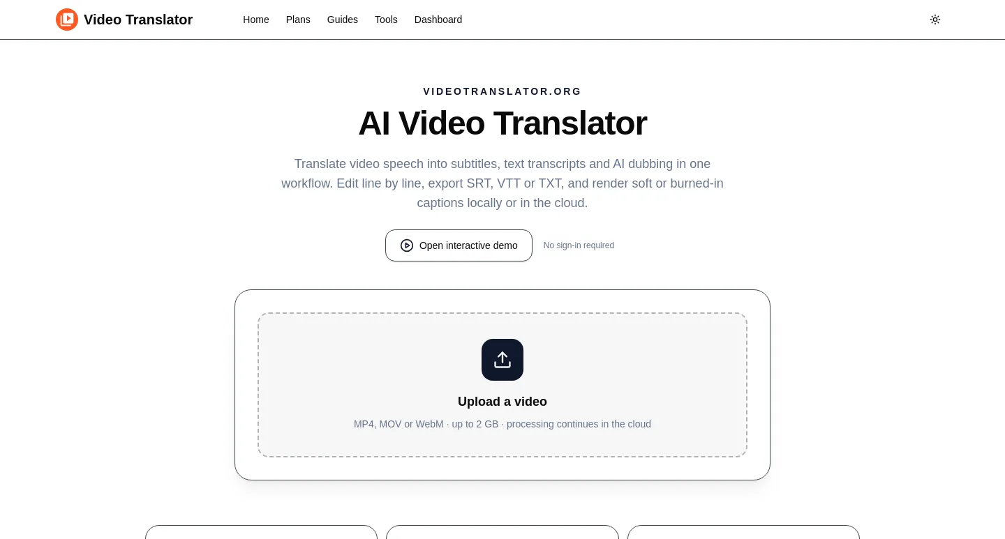videotranslator.org — a measured funnel