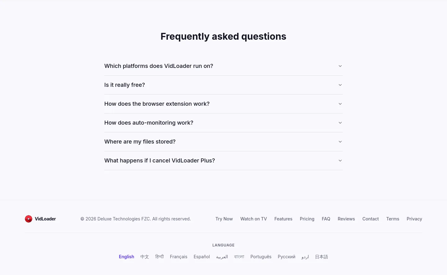 vidloader.com — a real FAQ section