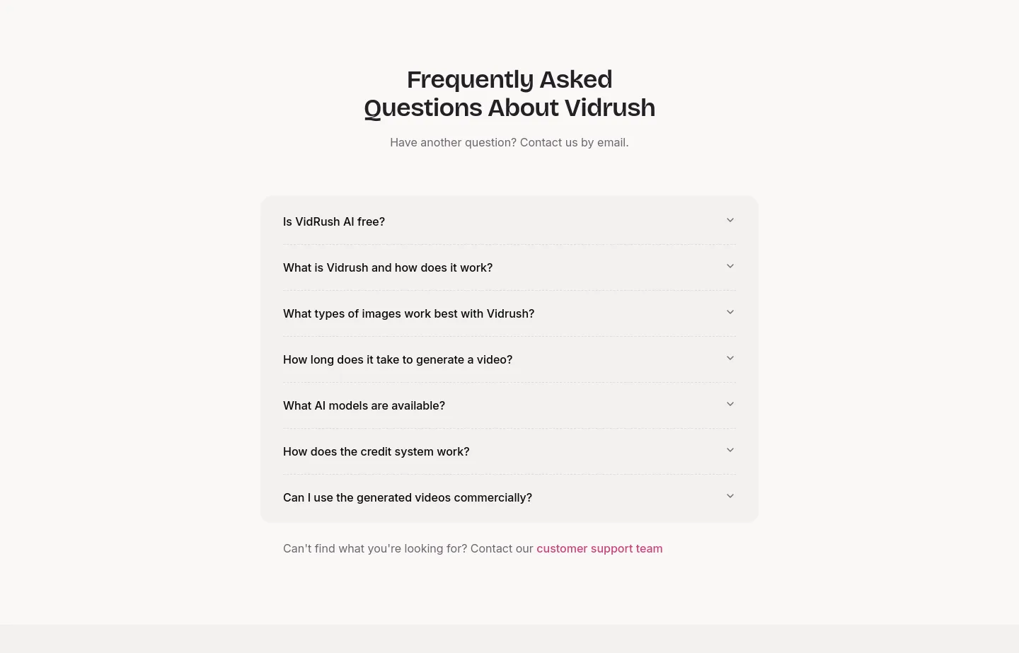 vidrush-ai.com FAQ section