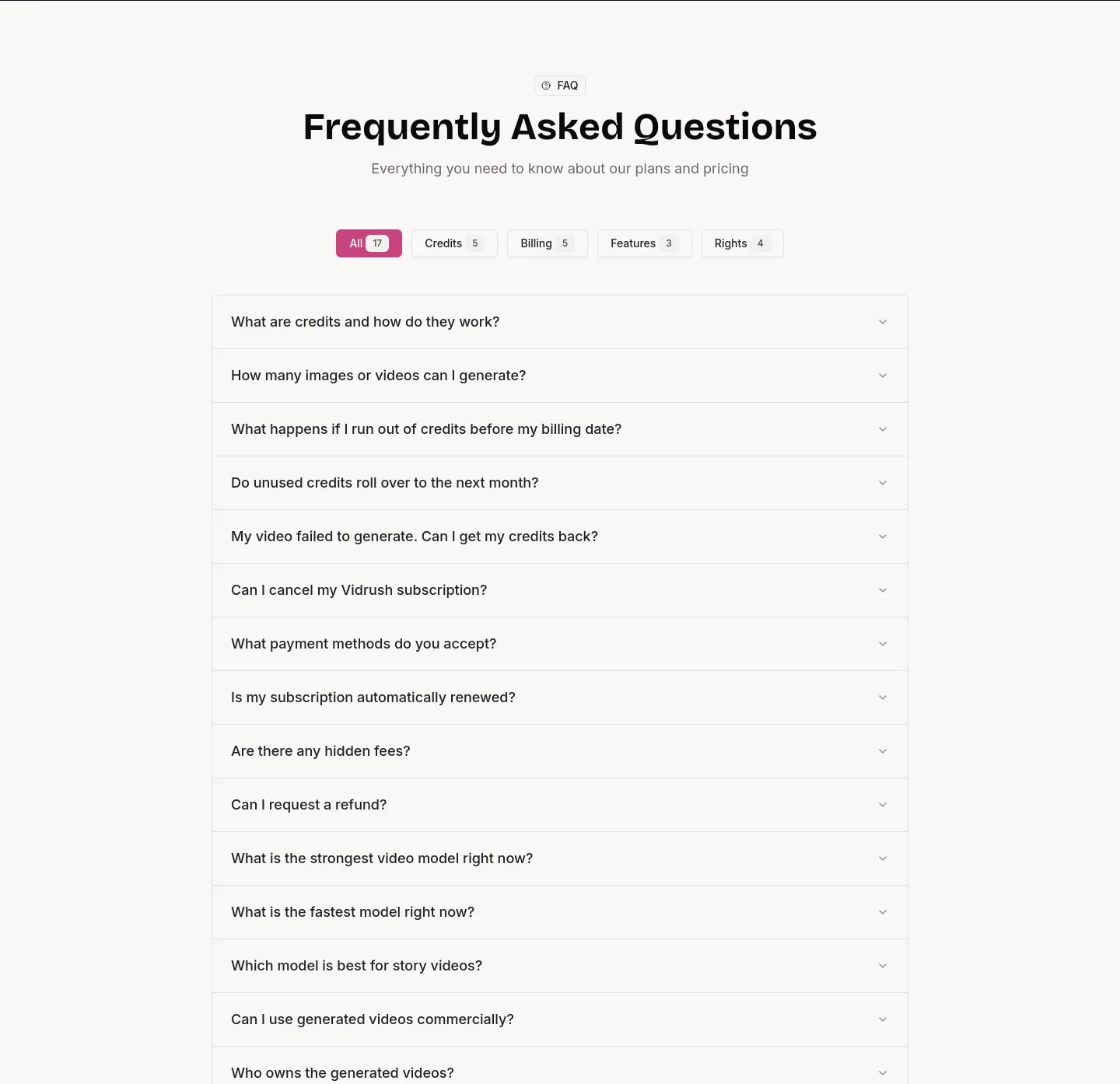 vidrush-ai.com FAQ section
