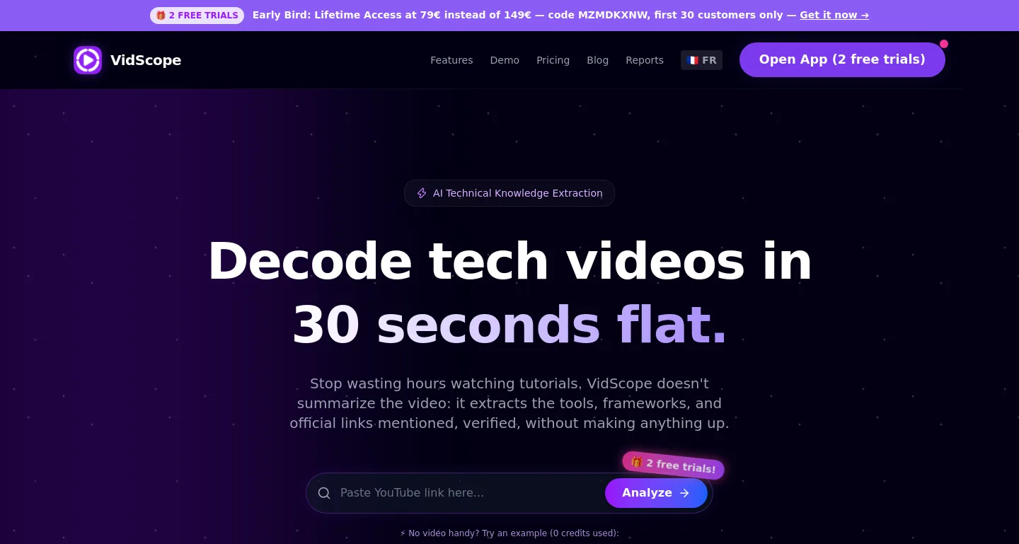 vidscope.fr — a measured funnel
