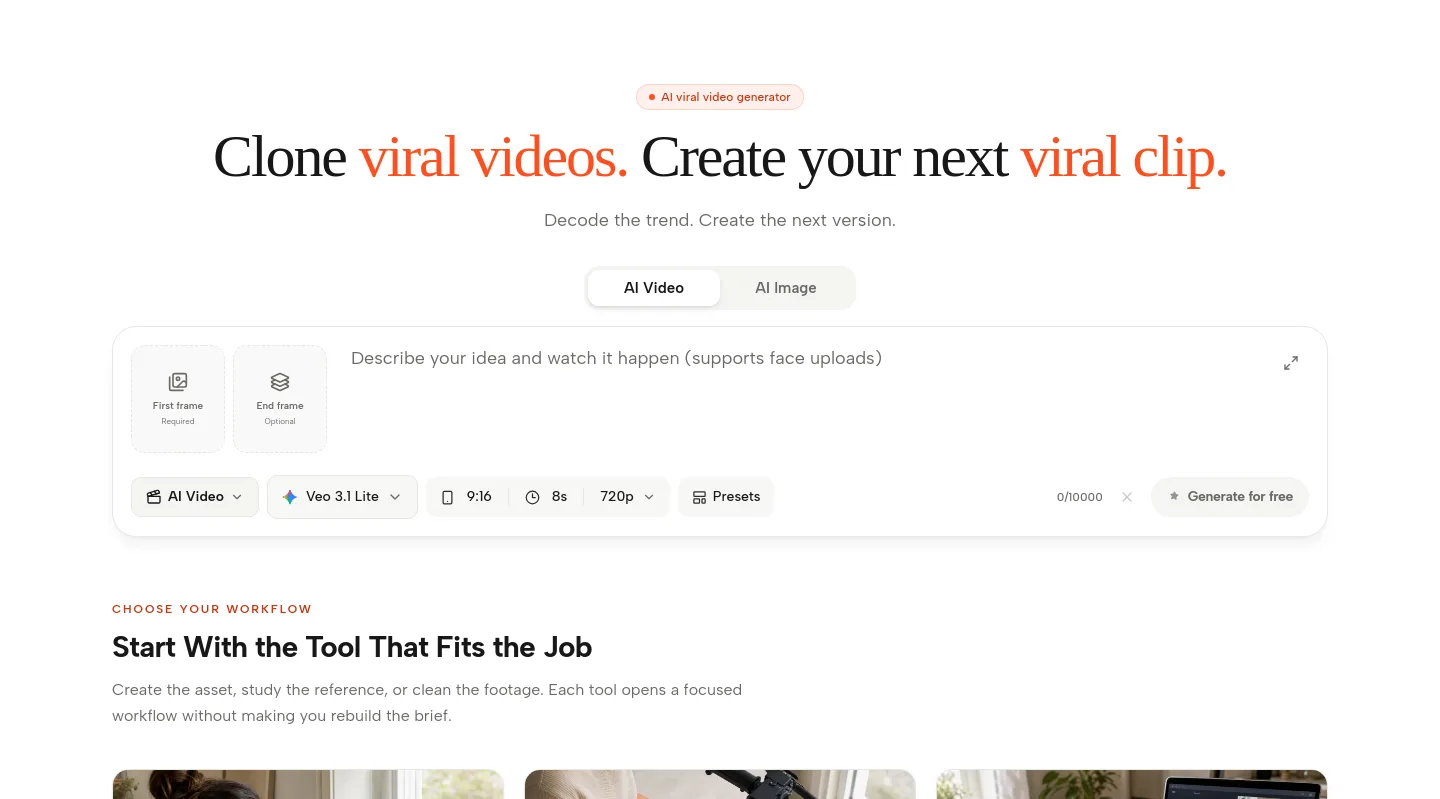 viralclip.app Hero section