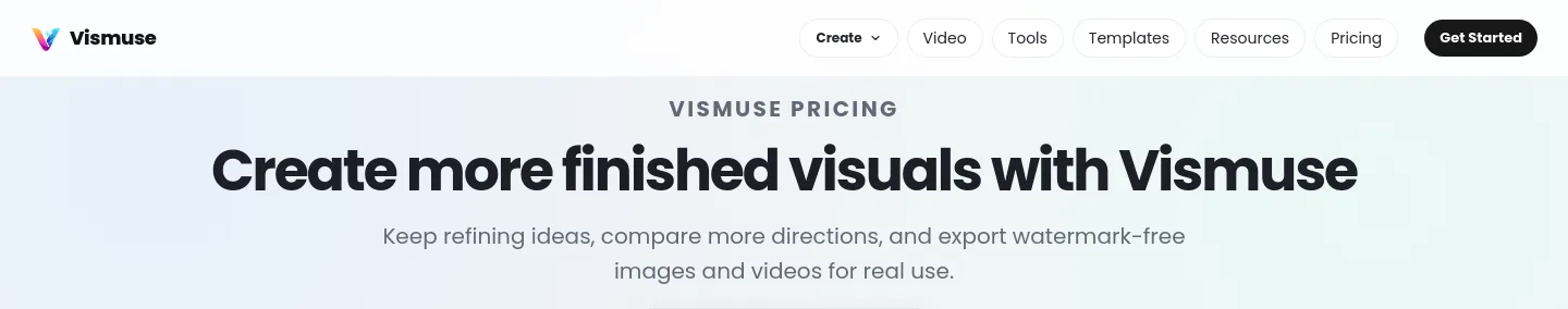 vismuse.com Hero section