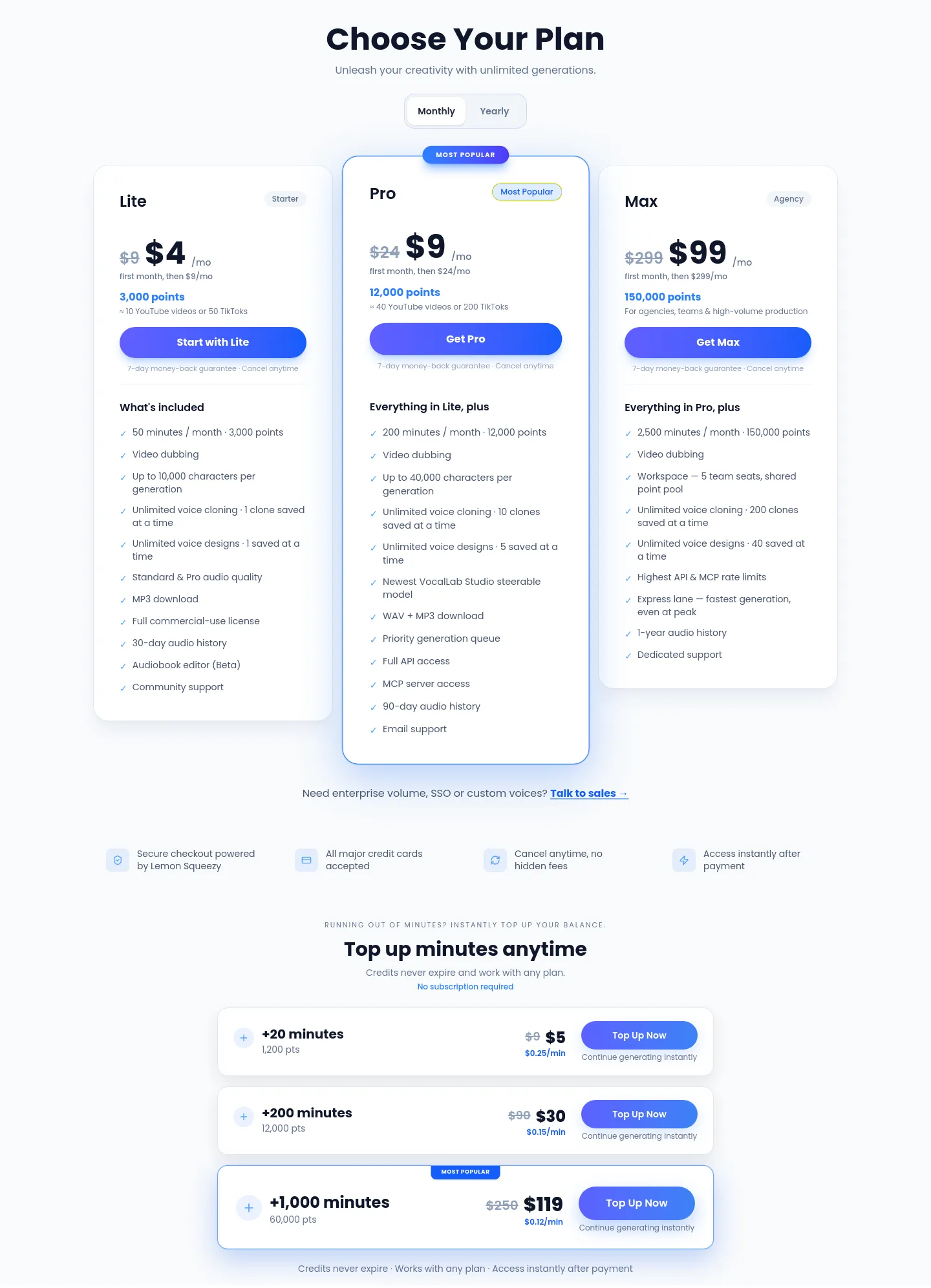 vocallab.ai — Pricing
