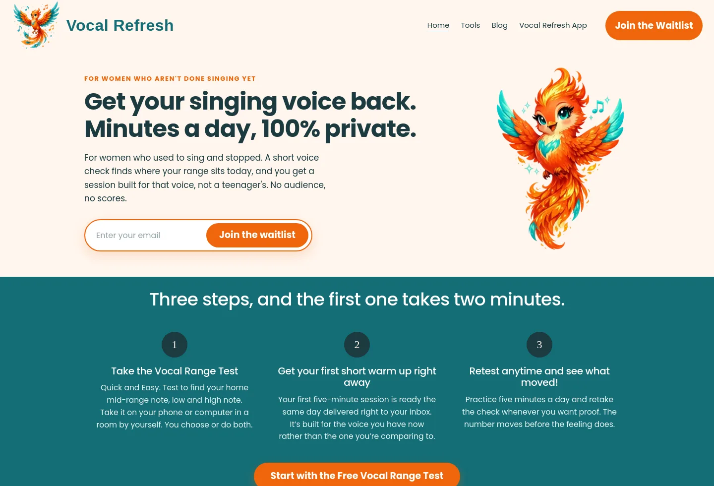 vocalrefresh.com — a measured funnel