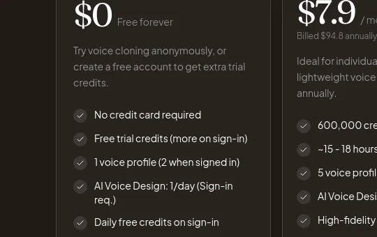 No credit card element from voicecloner.org