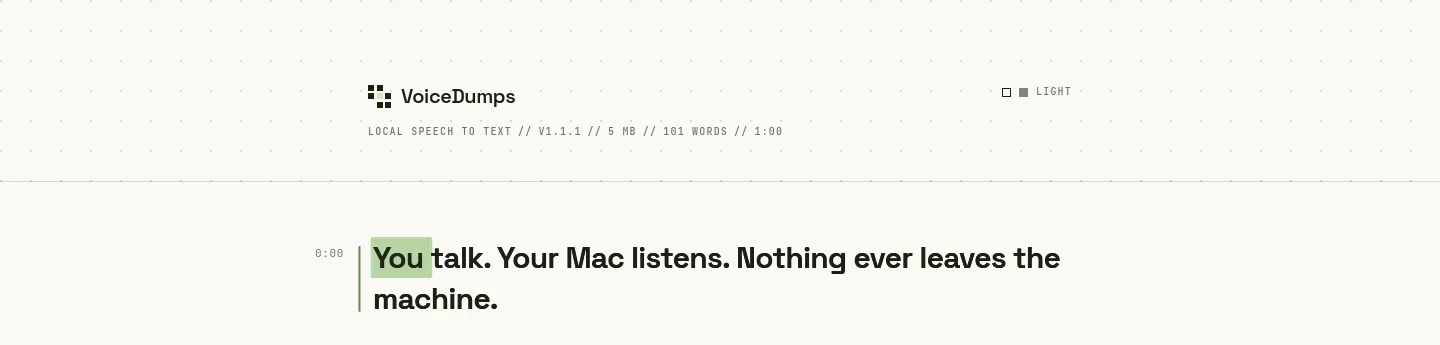 voicedumps.qwee.ai — a measured funnel