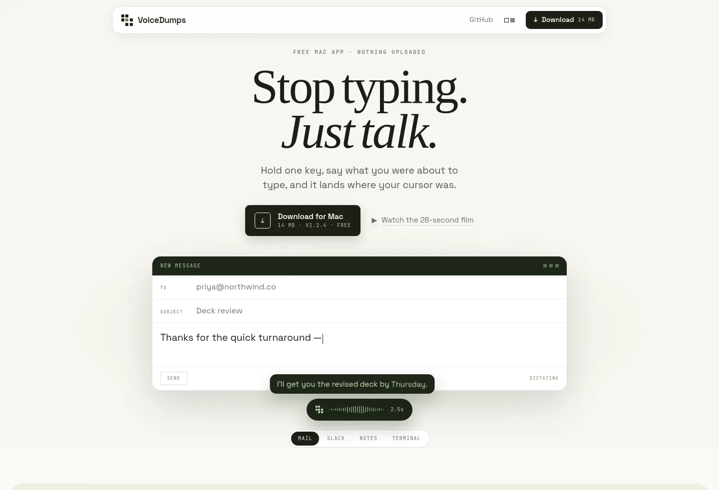 voicedumps.qwee.ai — Hero