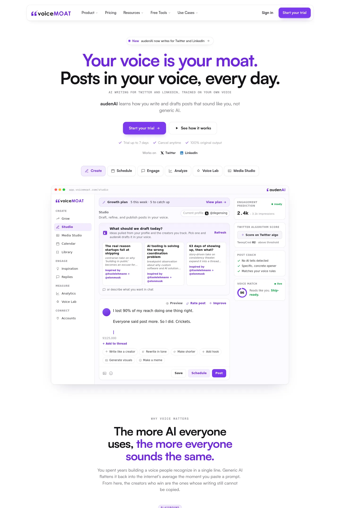 voicemoat.com — a measured funnel