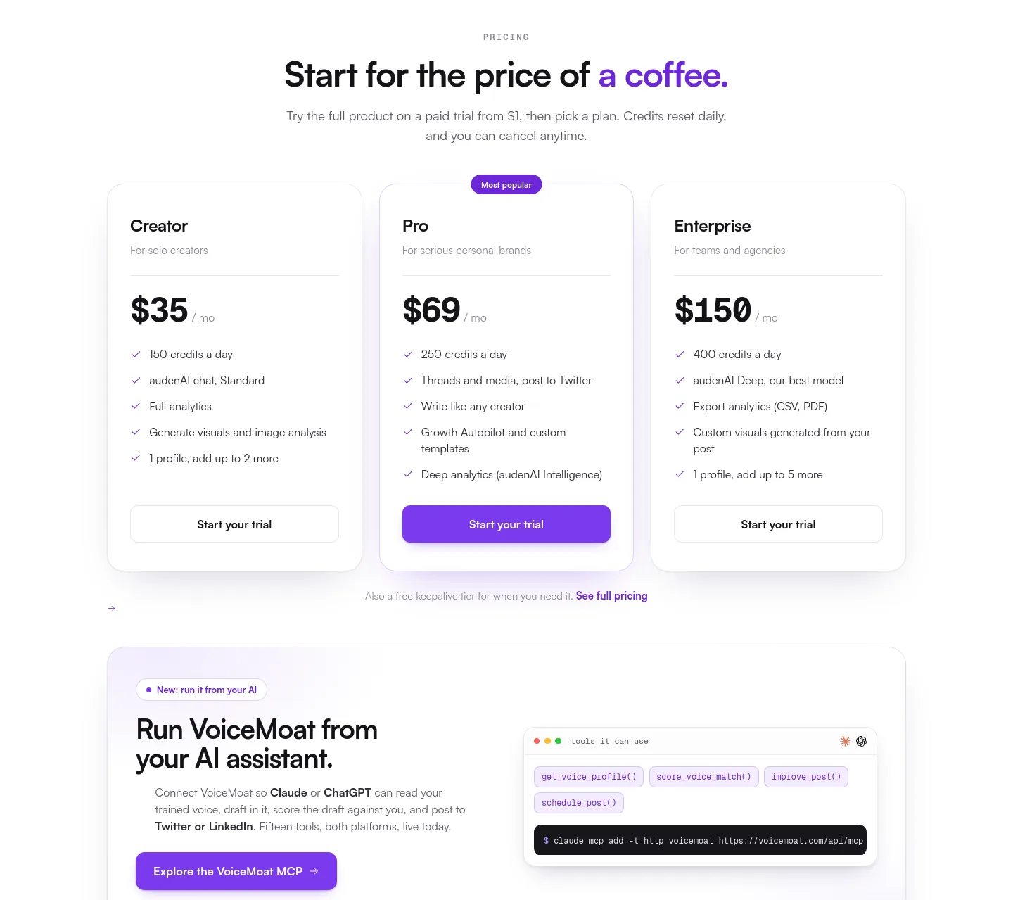 voicemoat.com — Pricing