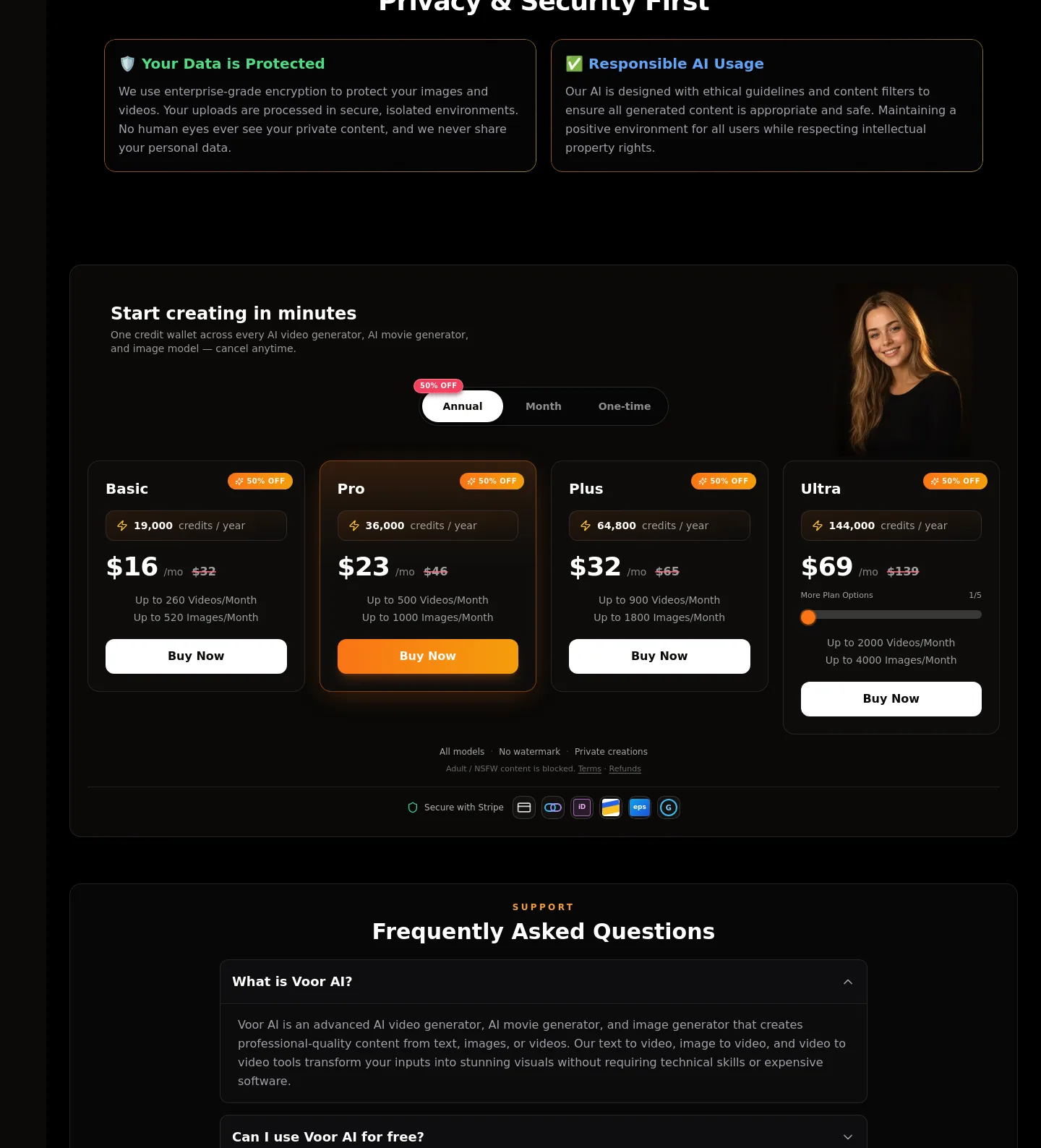 voor.ai — a real Pricing section