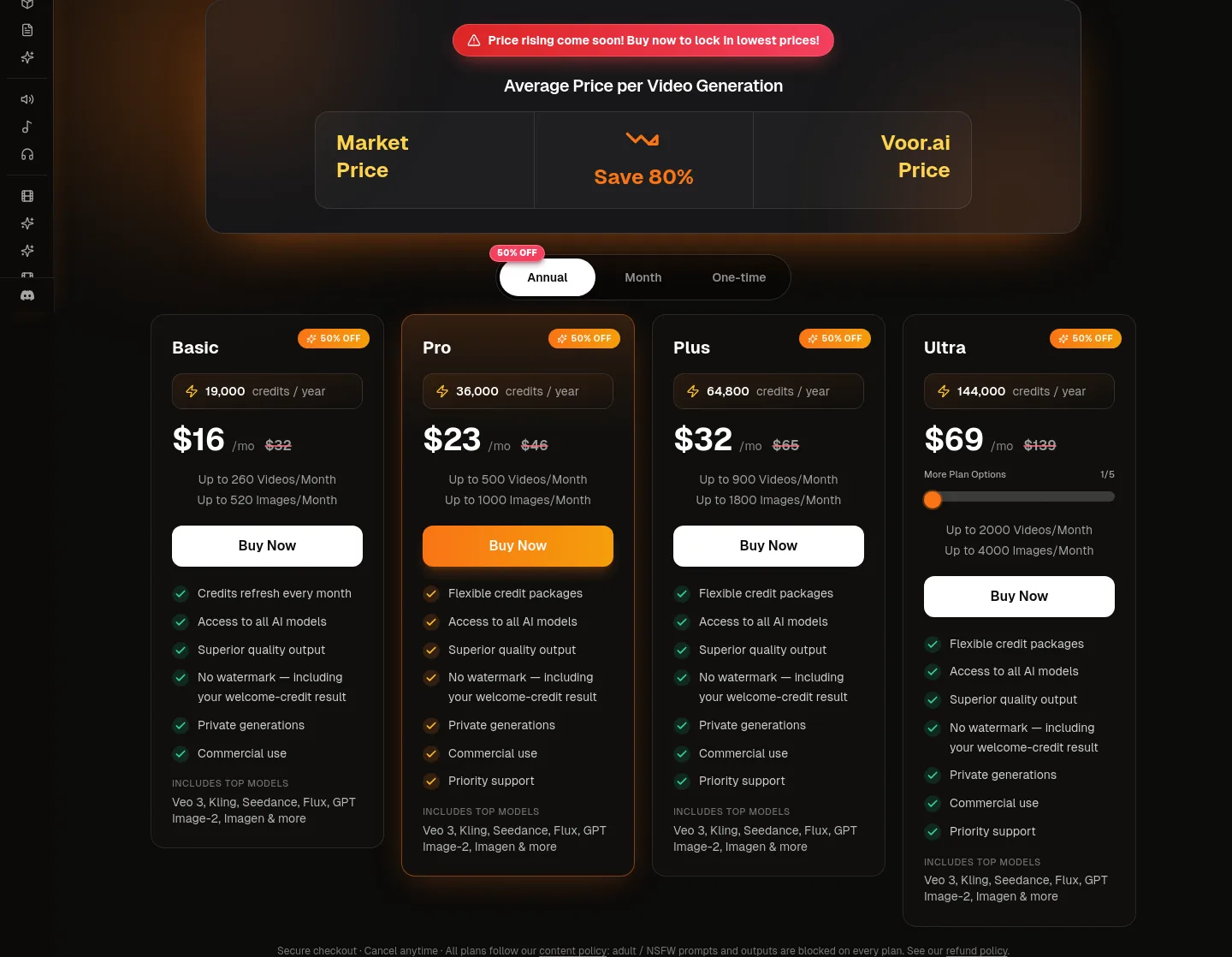 voor.ai Pricing section