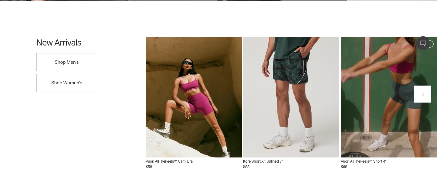 vuoriclothing.com Hero section
