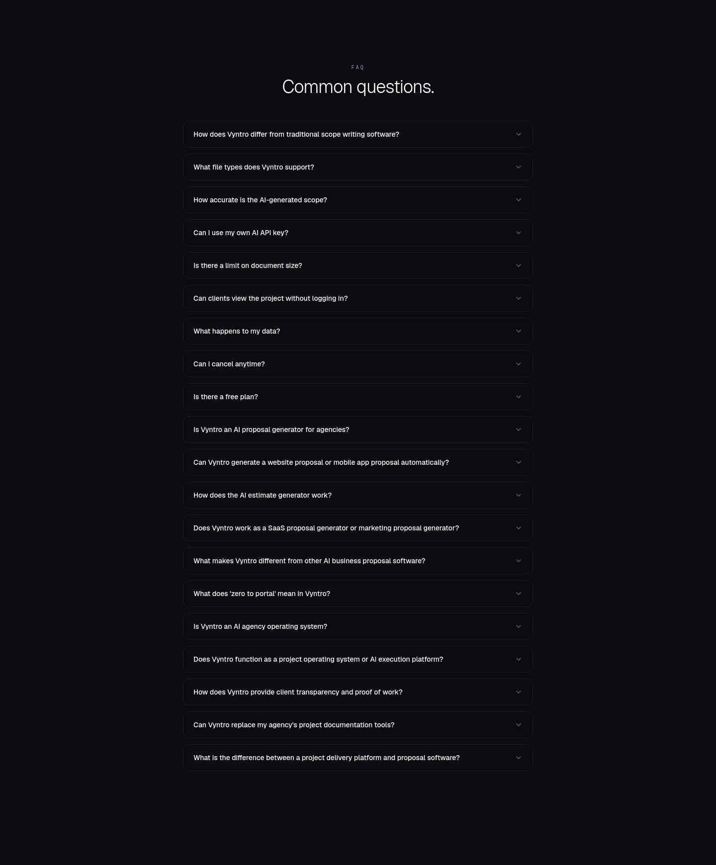 vyntro.cloud FAQ section
