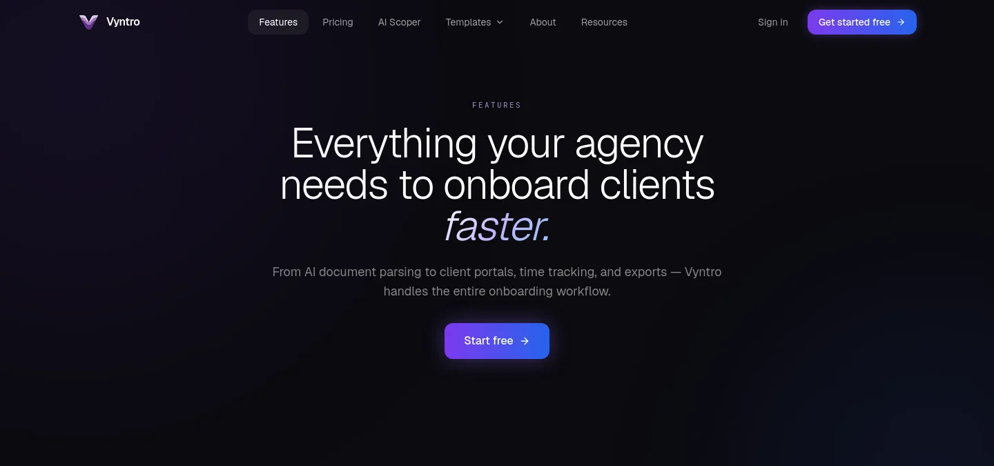 vyntro.cloud Hero section