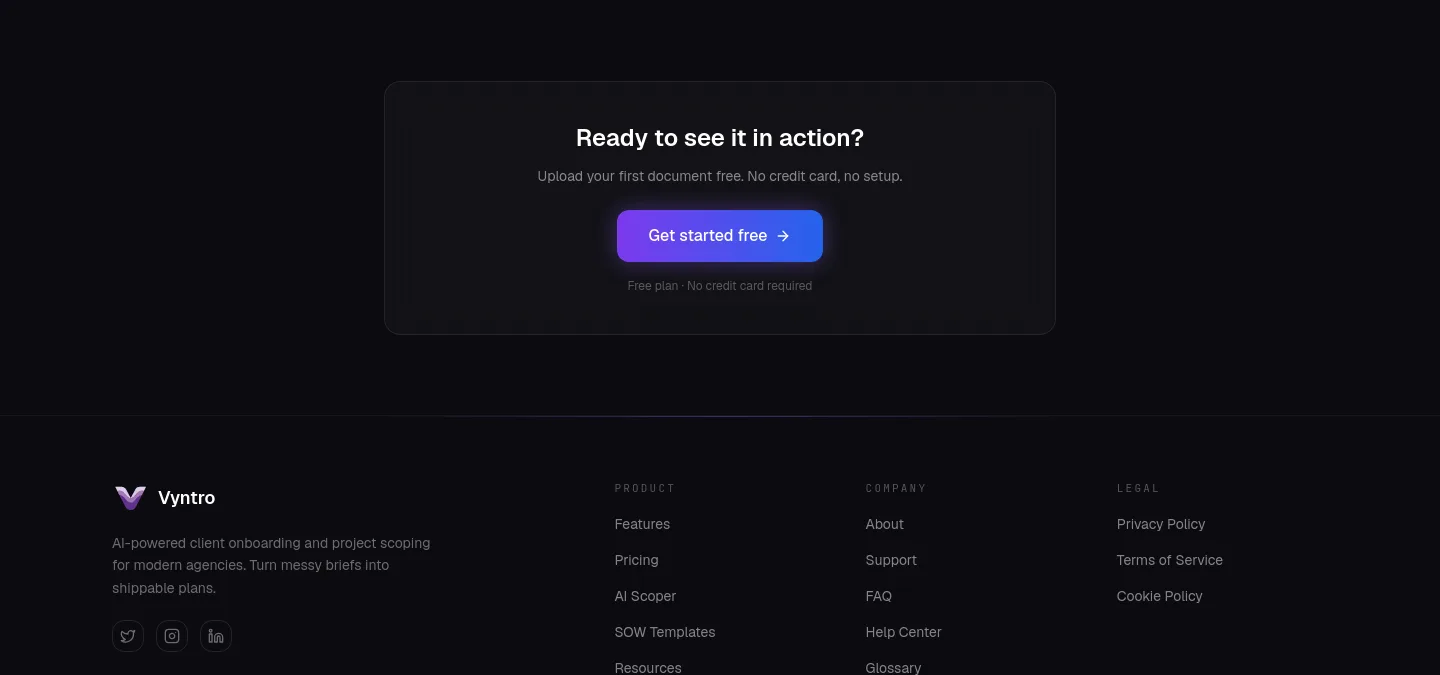 vyntro.cloud — a real CTA section