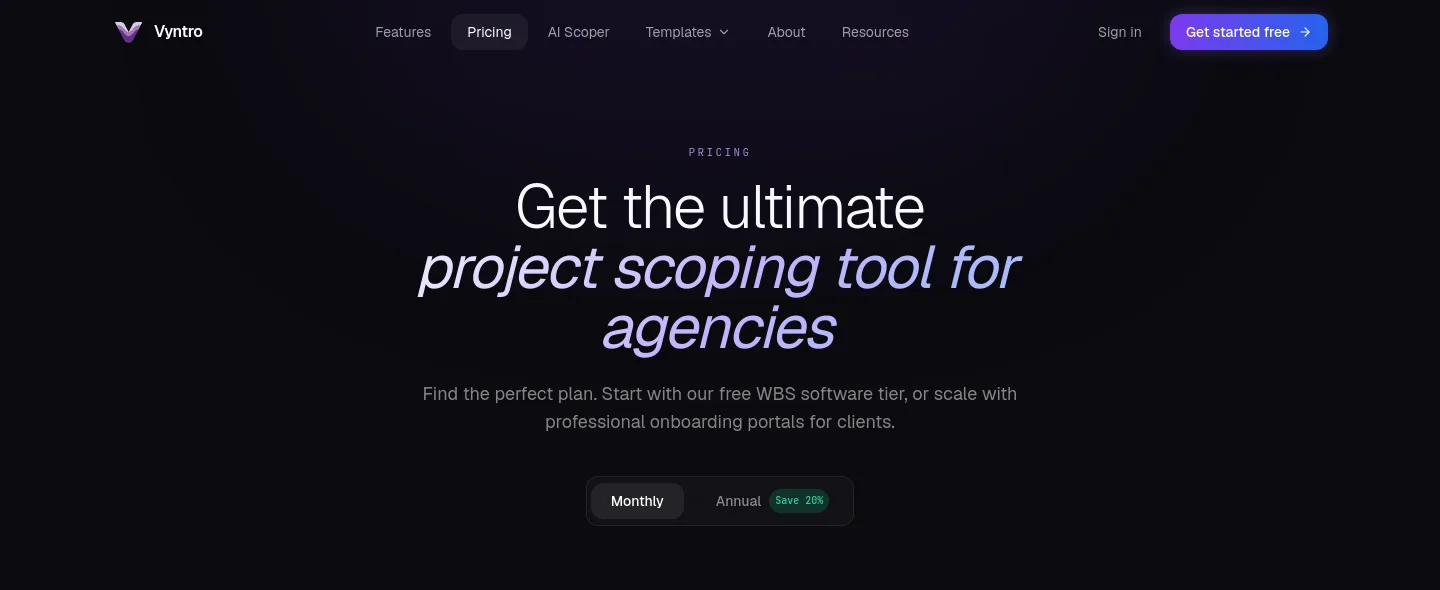 vyntro.cloud Hero section