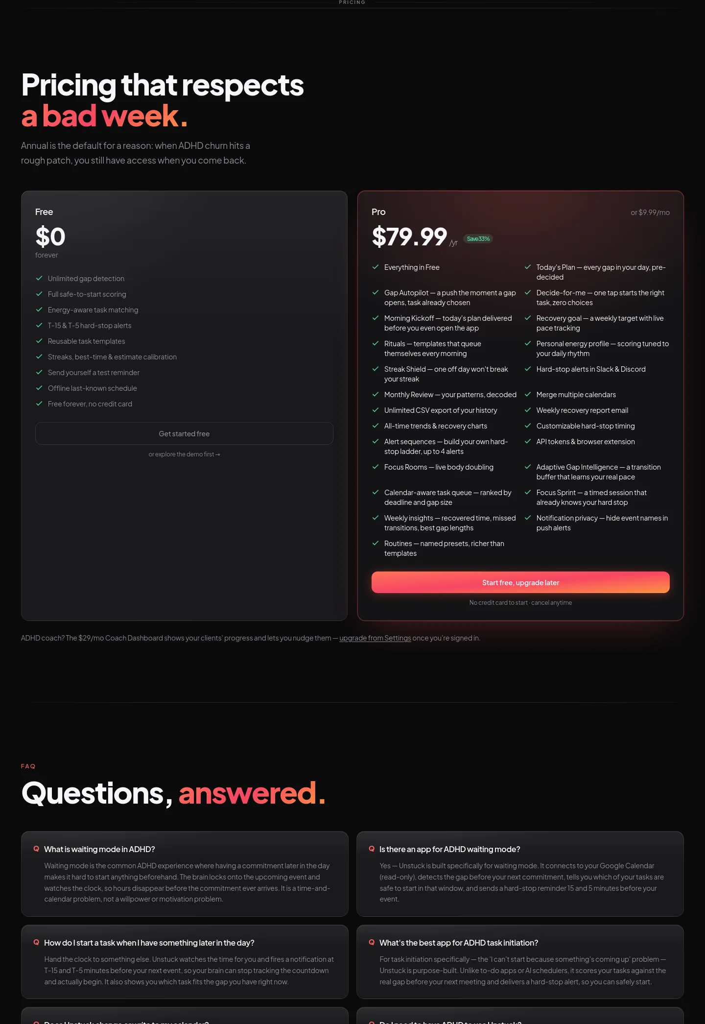 waitingmode.app Pricing section