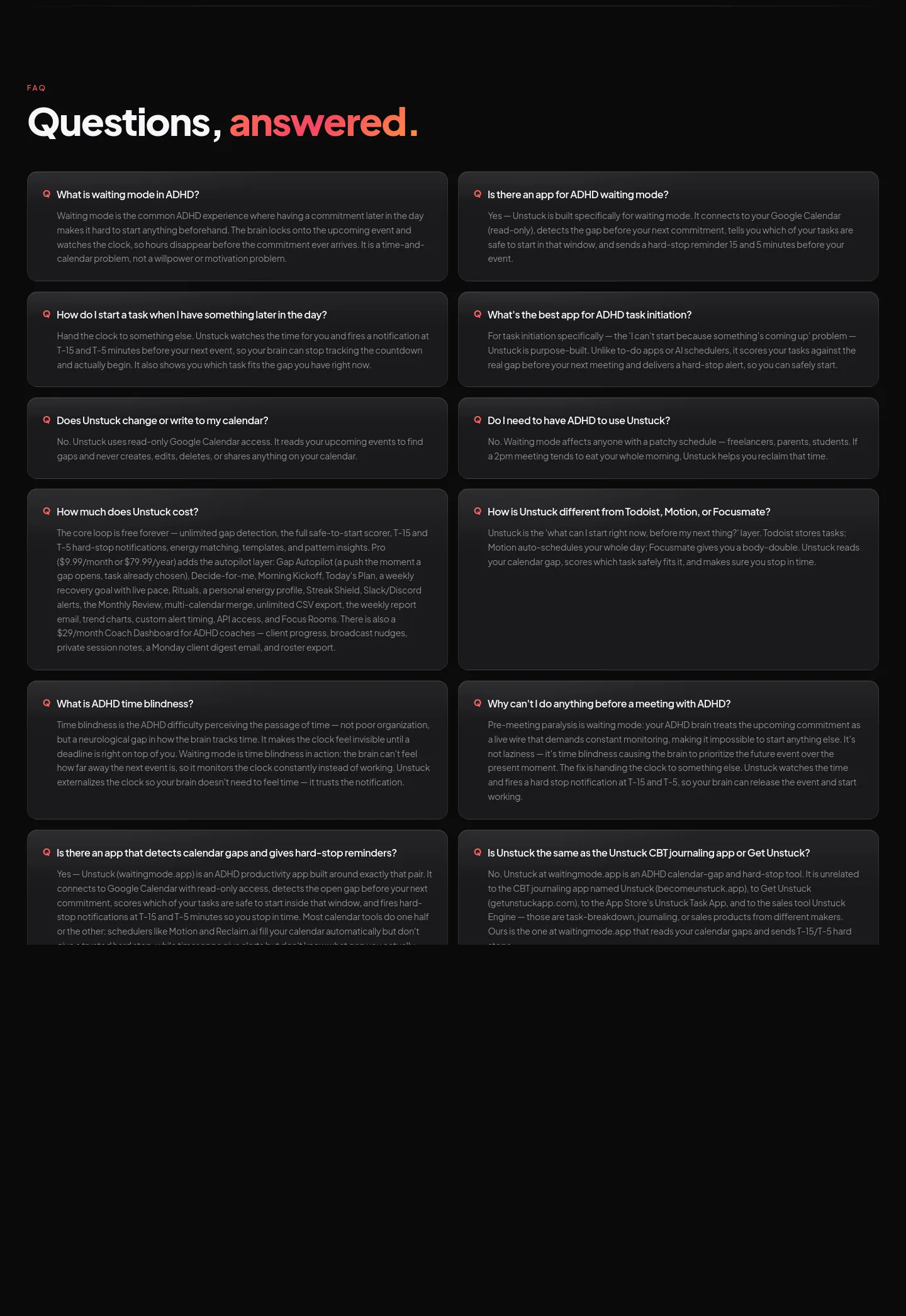 waitingmode.app FAQ section