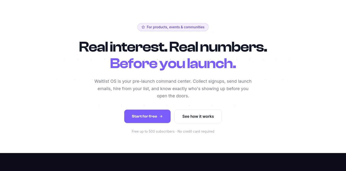 waitlistos.com Hero section