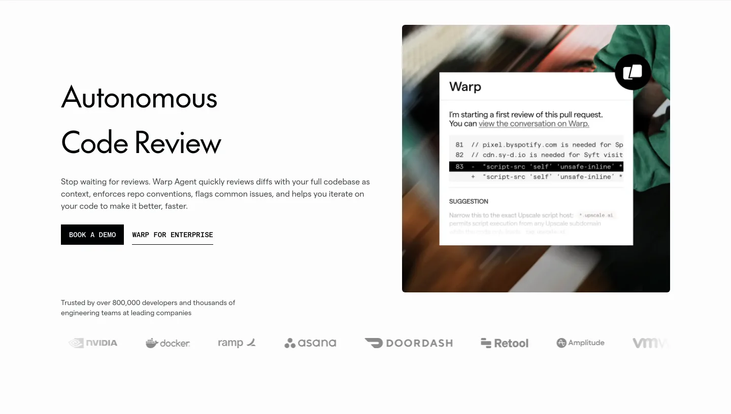 warp.dev — a real Hero section