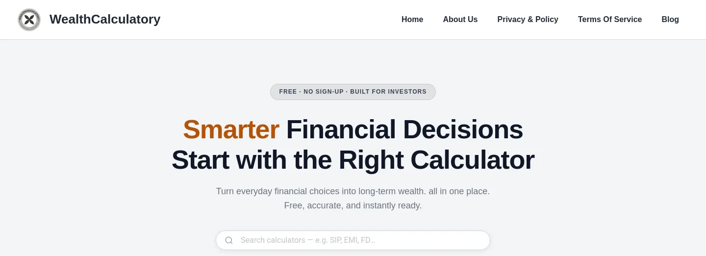 wealthcalculatory.com — a measured funnel