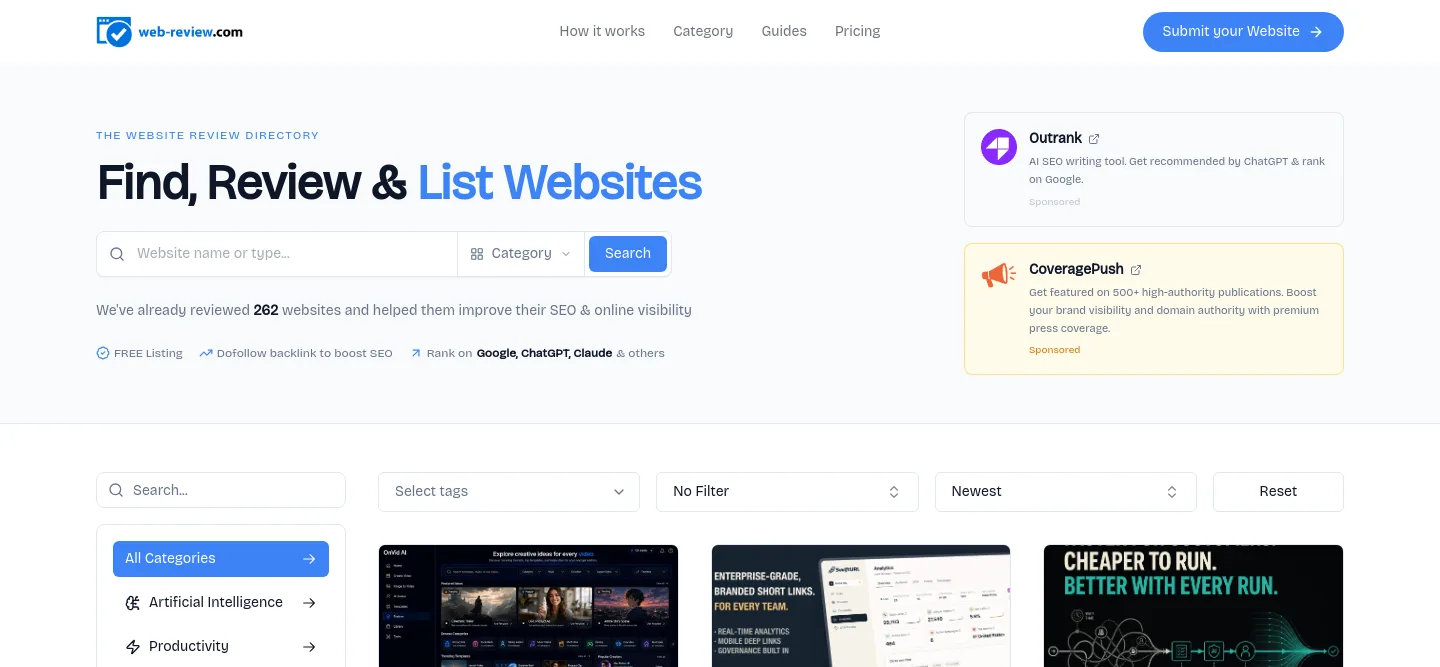 web-review.com — a measured funnel