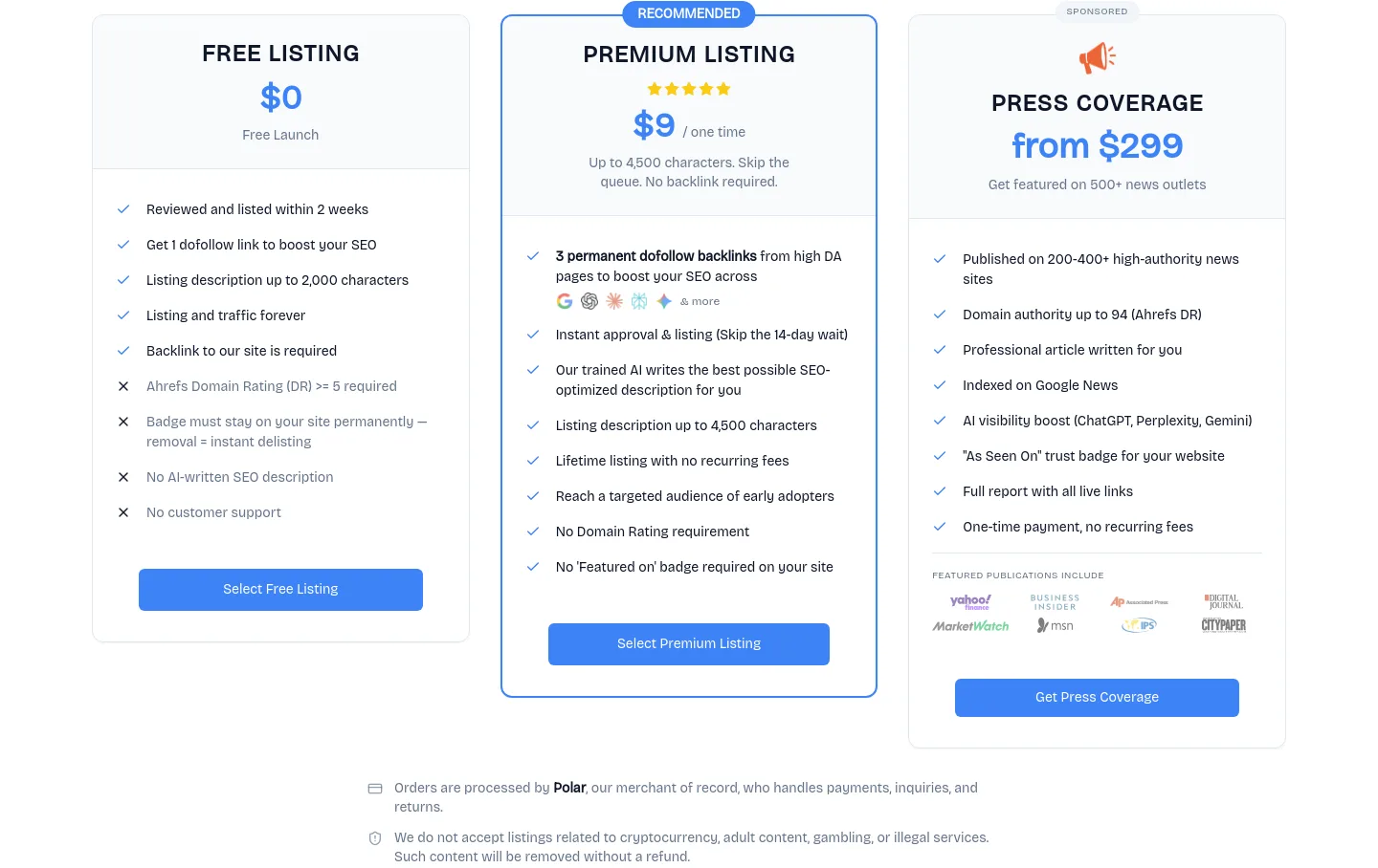 web-review.com Pricing section