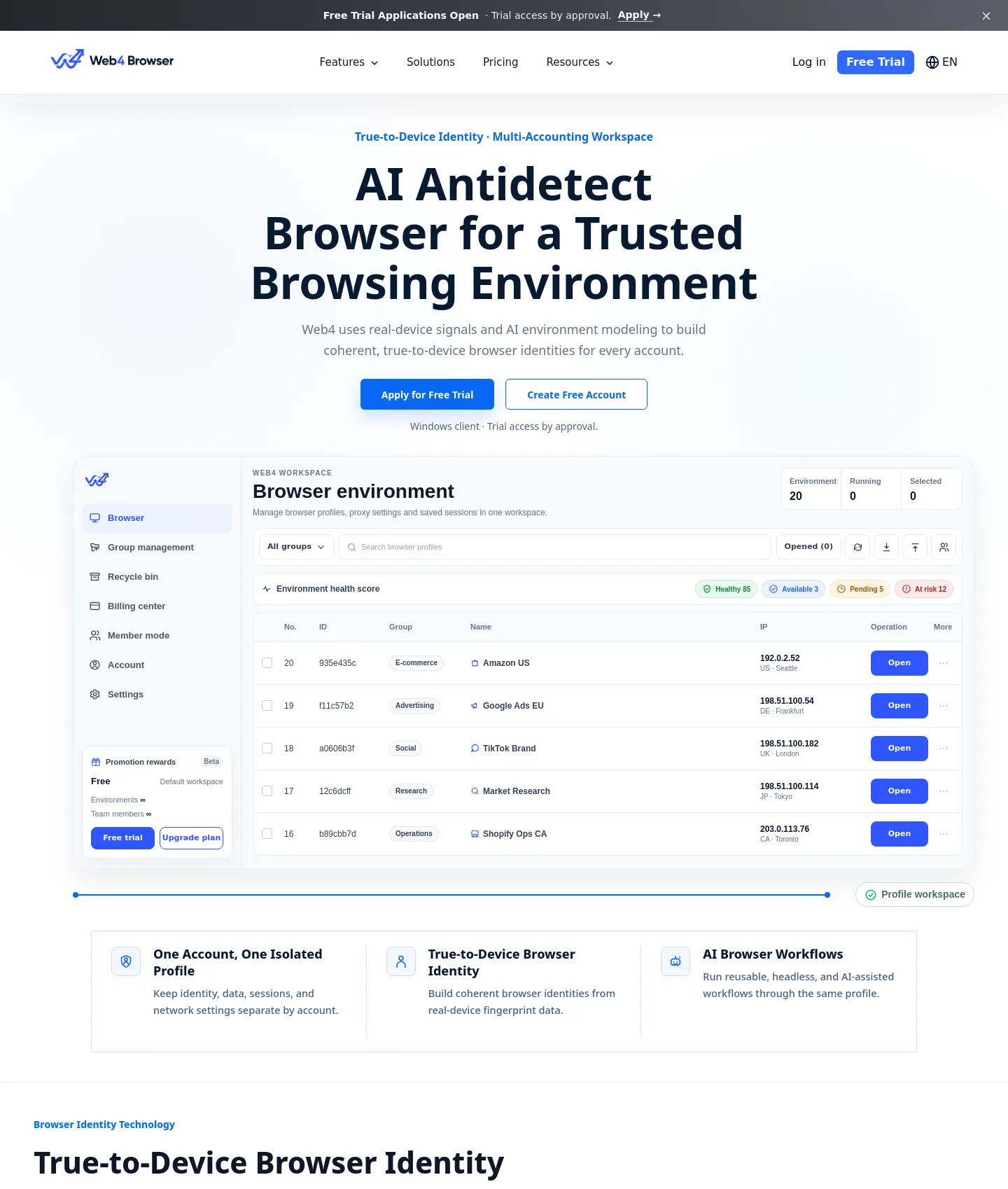 web4browser.io — a measured funnel