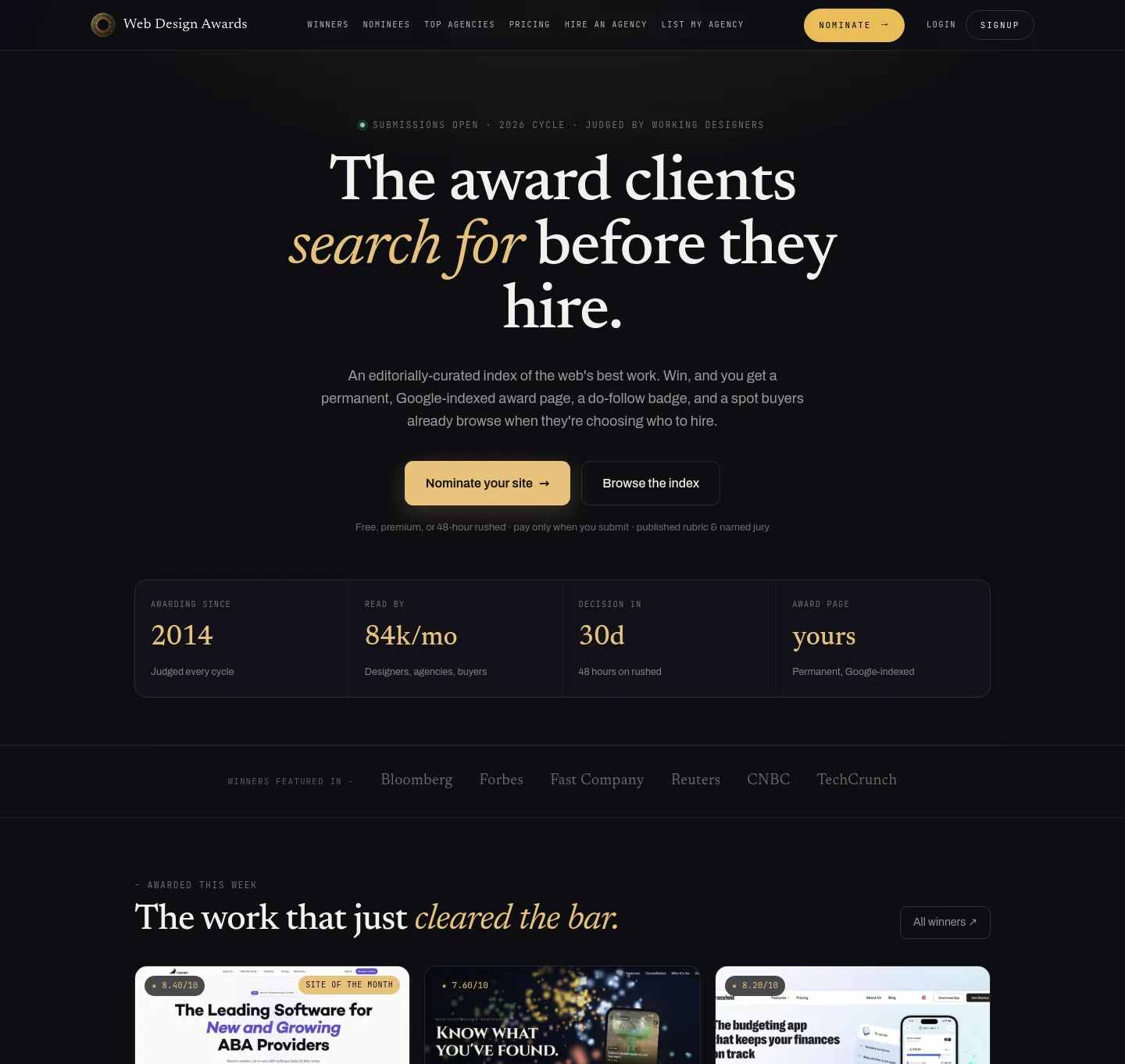 webdesignawards.io — a measured funnel