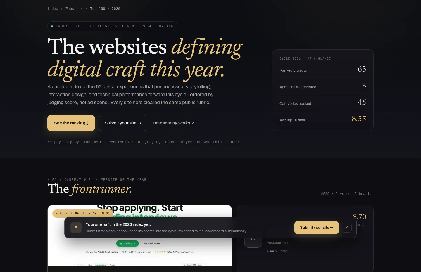 webdesignawards.io Hero section