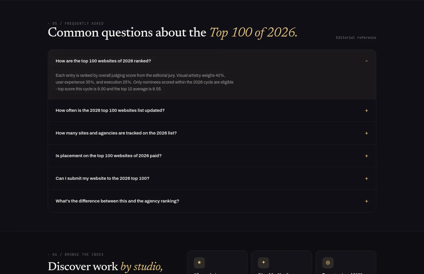 webdesignawards.io FAQ section